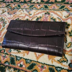 Michael Rome Genuine Leather Croc Print Wallet in Dark Brown